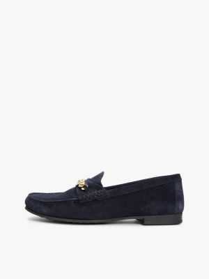blue suede chain penny loafers for women tommy hilfiger