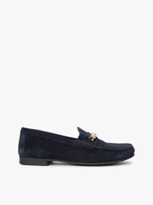 blue suede chain penny loafers for women tommy hilfiger