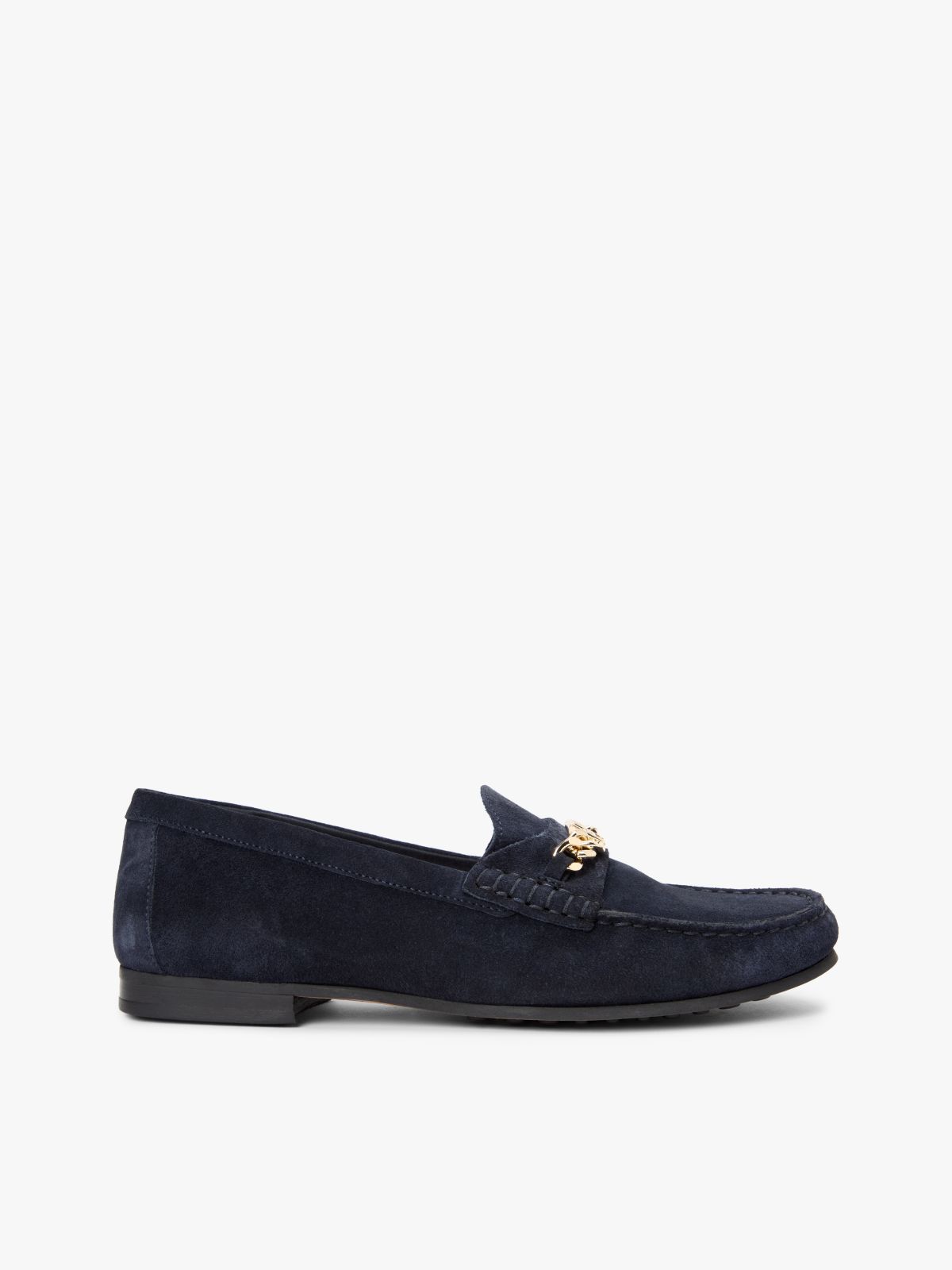 Suede Chain Penny Loafers — Blue