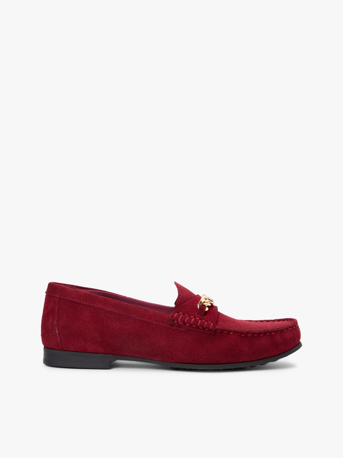 Suede Chain Penny Loafers — Brown