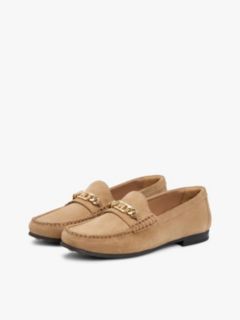 Suede Chain Penny Loafers — Khaki 2