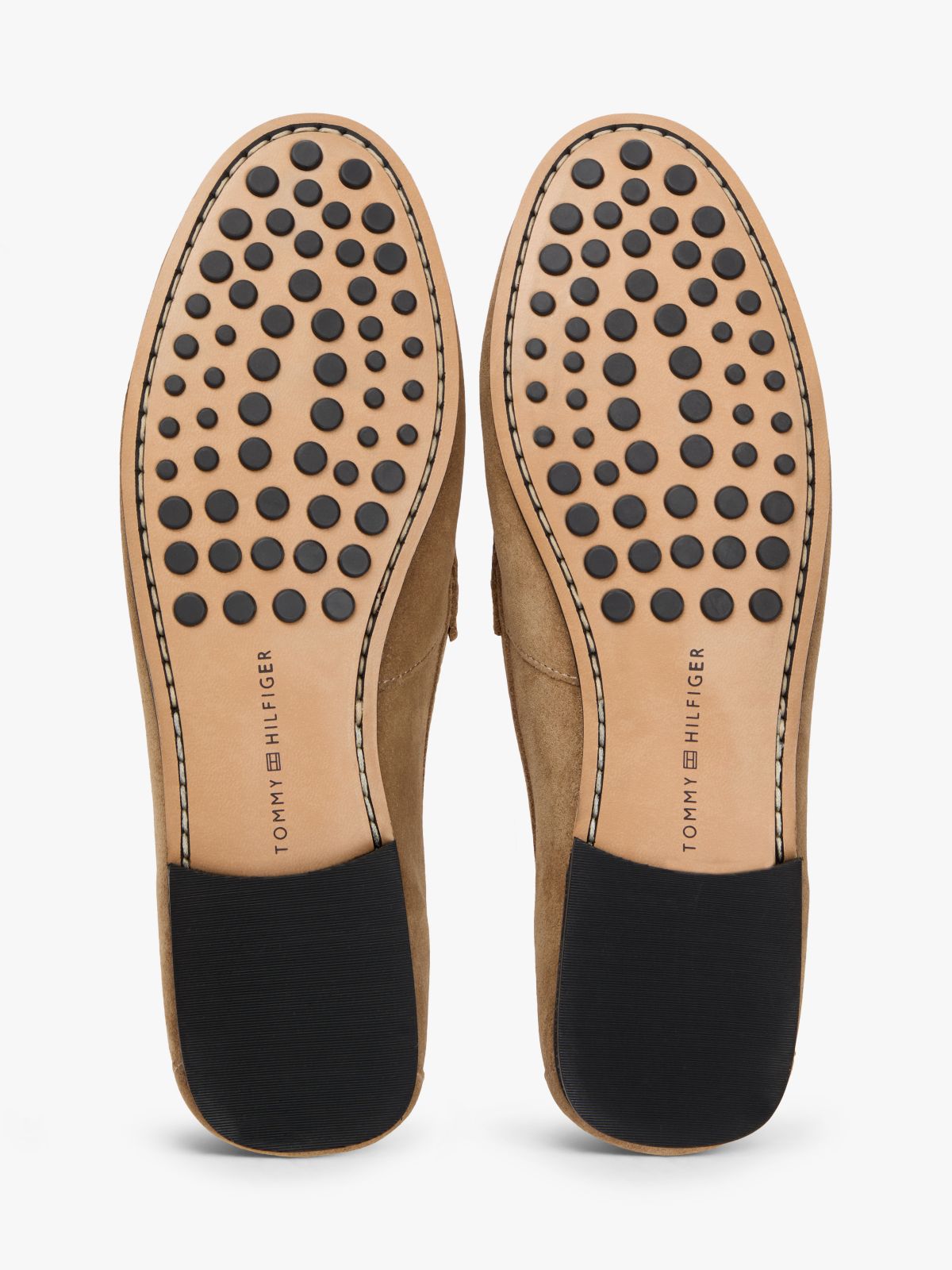Suede Chain Penny Loafers — Khaki