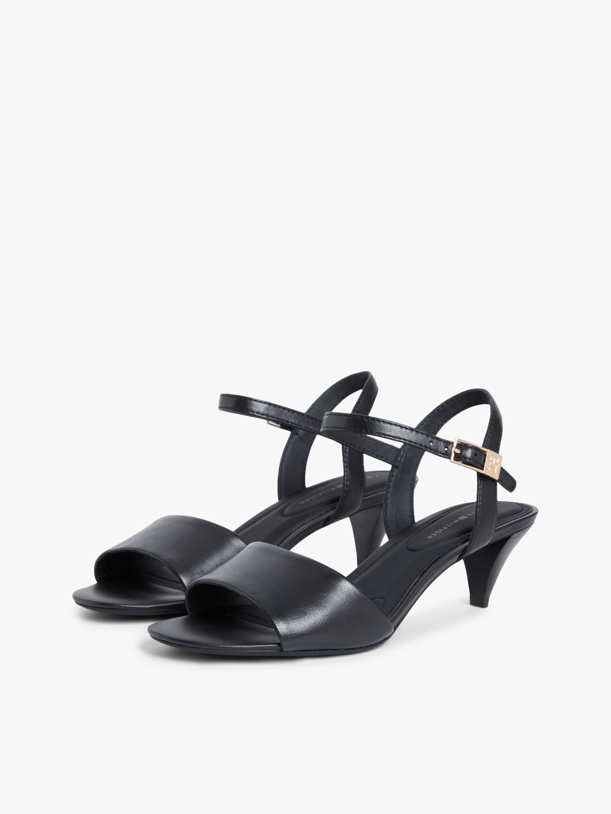 Leather Open Toe Heeled Sandals — Black