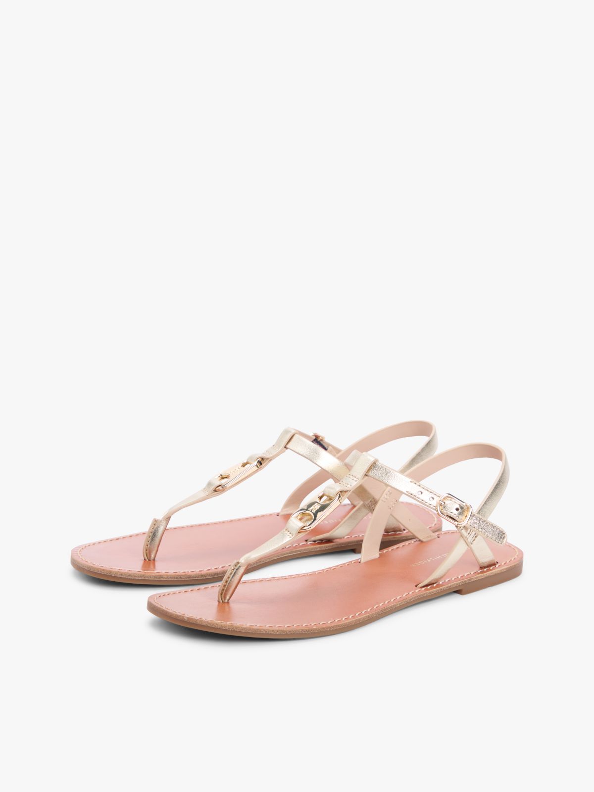 Metallic Leather Toe Post Flat Sandals — Gold