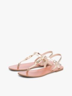 Metallic Leather Toe Post Flat Sandals — Gold 2