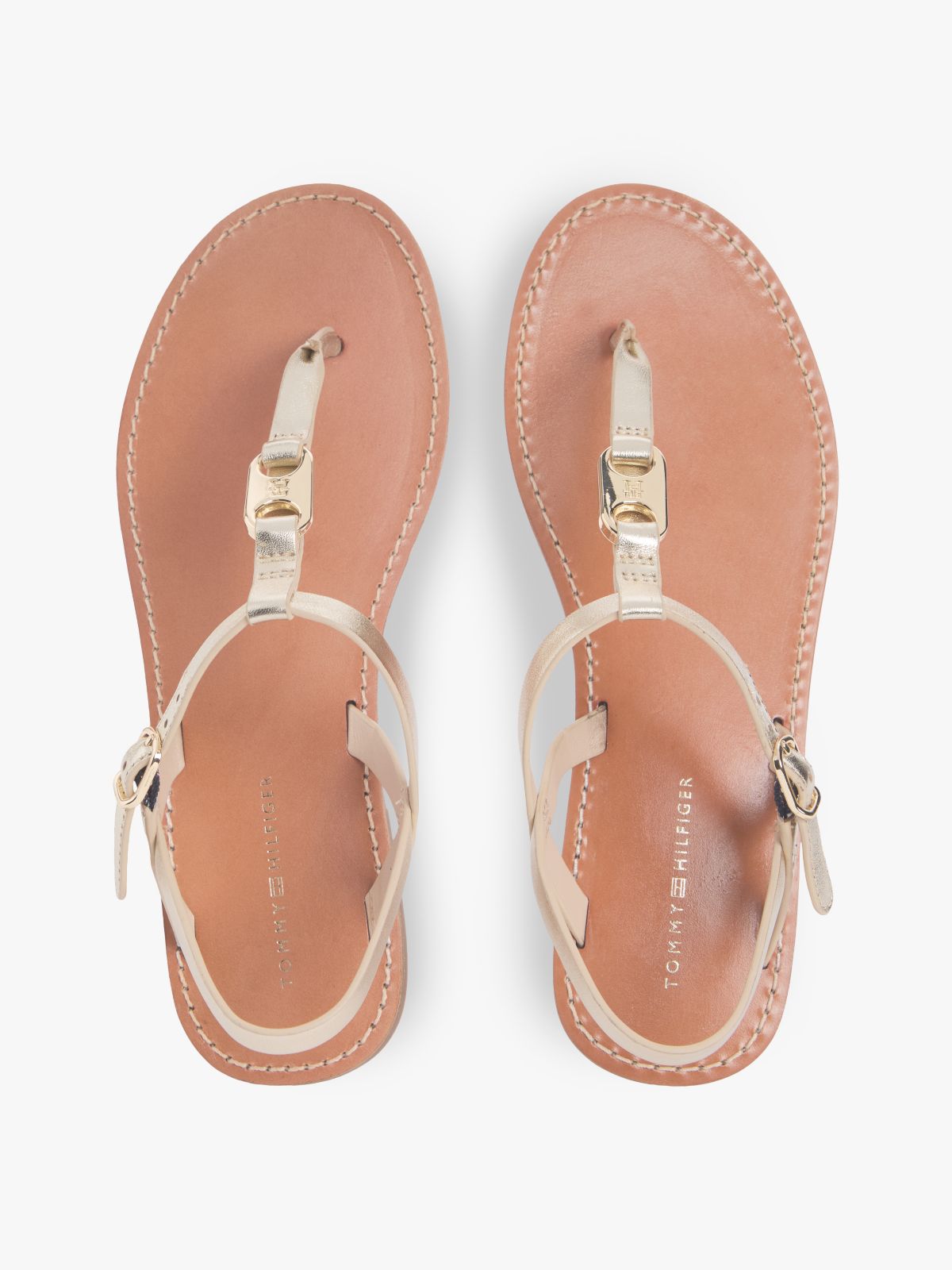 Metallic Leather Toe Post Flat Sandals — Gold