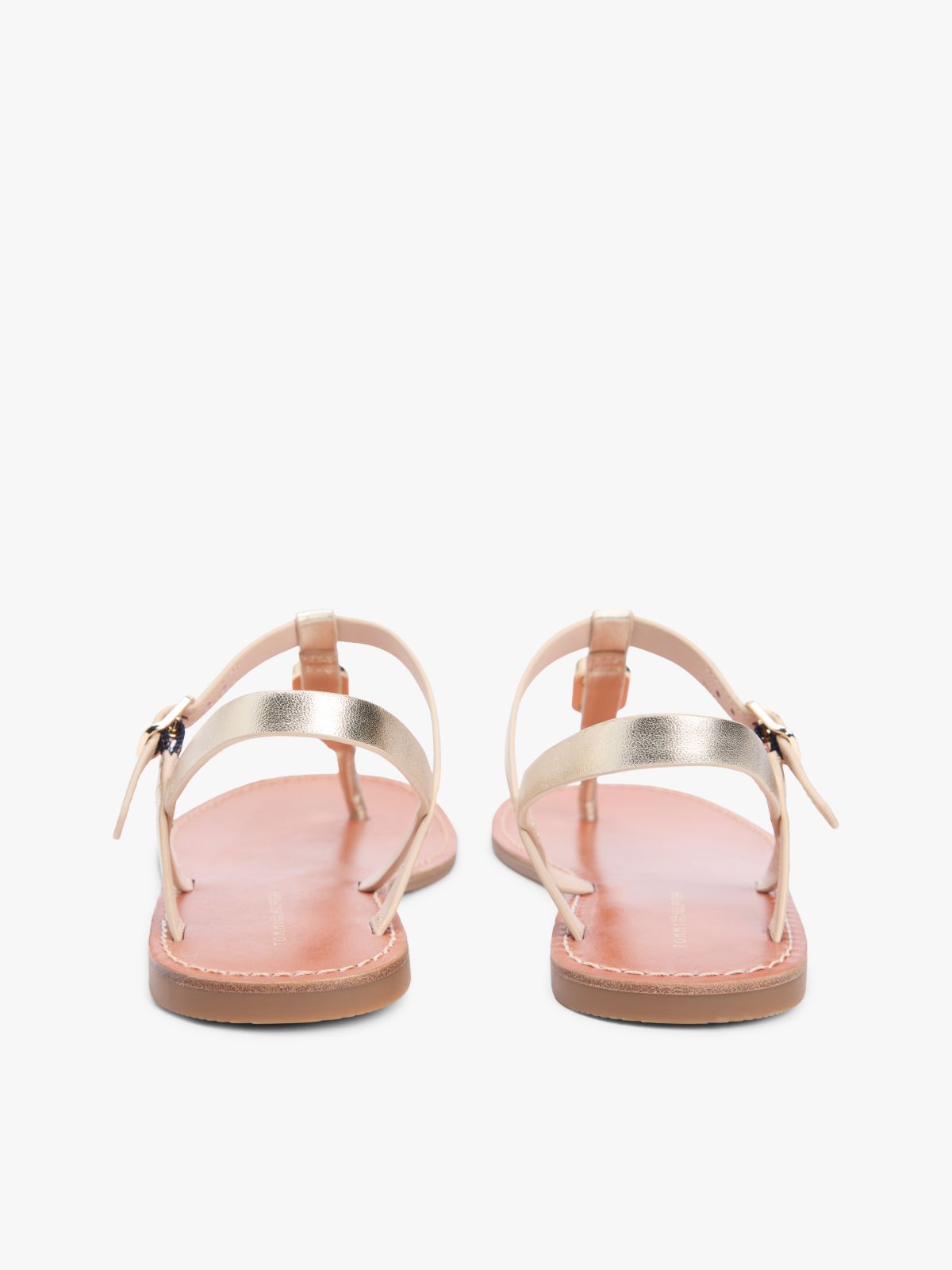 Metallic Leather Toe Post Flat Sandals — Gold