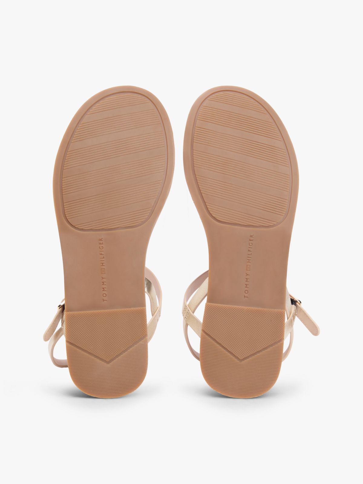 Metallic Leather Toe Post Flat Sandals — Gold