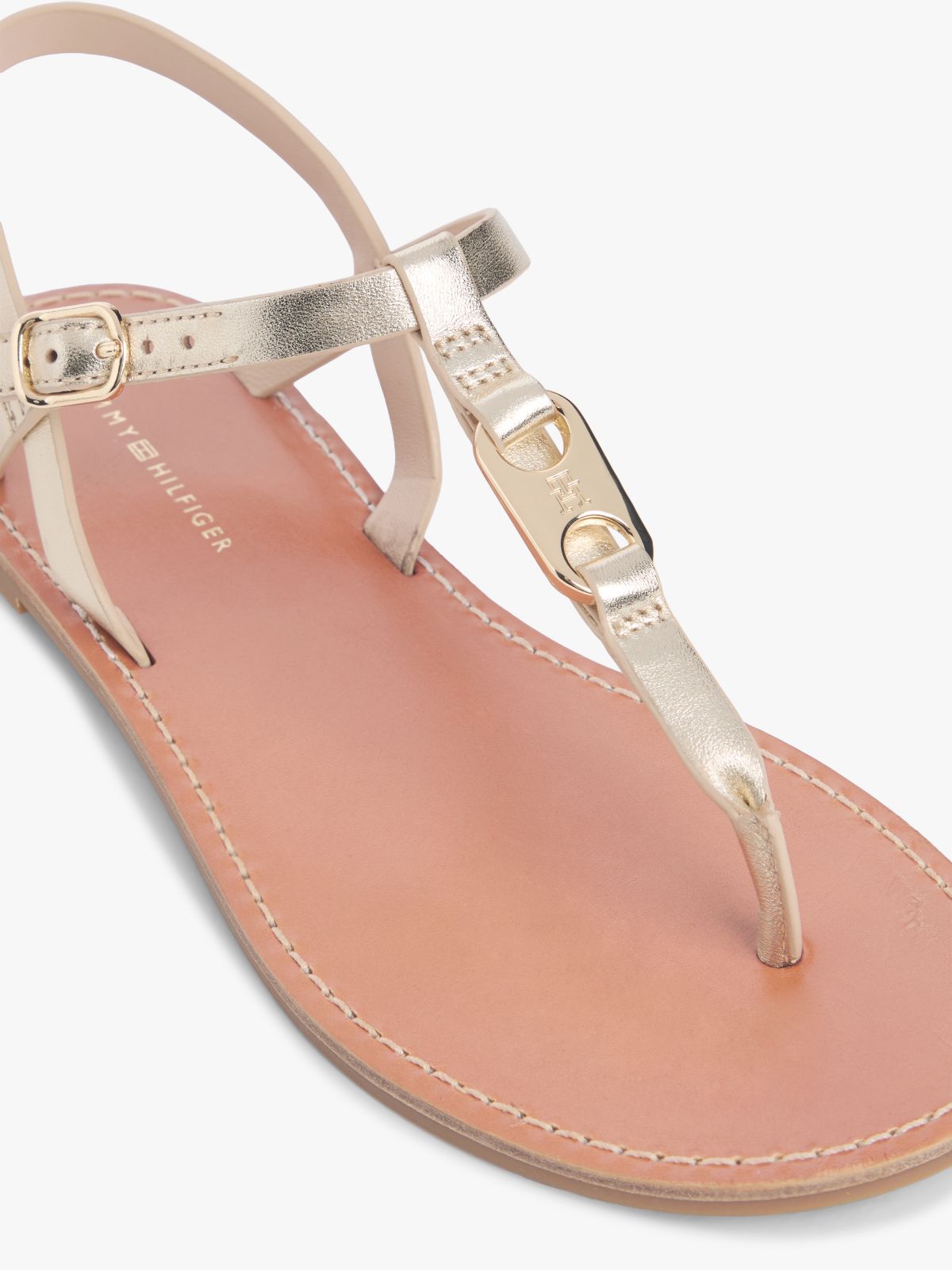 Metallic Leather Toe Post Flat Sandals — Gold
