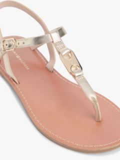 Metallic Leather Toe Post Flat Sandals — Gold 6