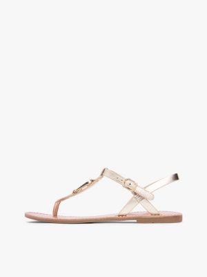 tongs plates en cuir métallisées or pour femmes tommy hilfiger