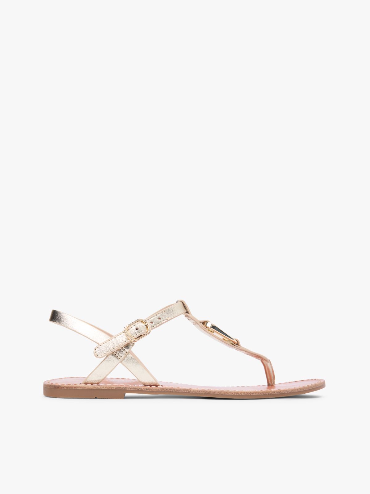 Metallic Leather Toe Post Flat Sandals — Gold