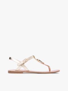 Metallic Leather Toe Post Flat Sandals — Gold 1