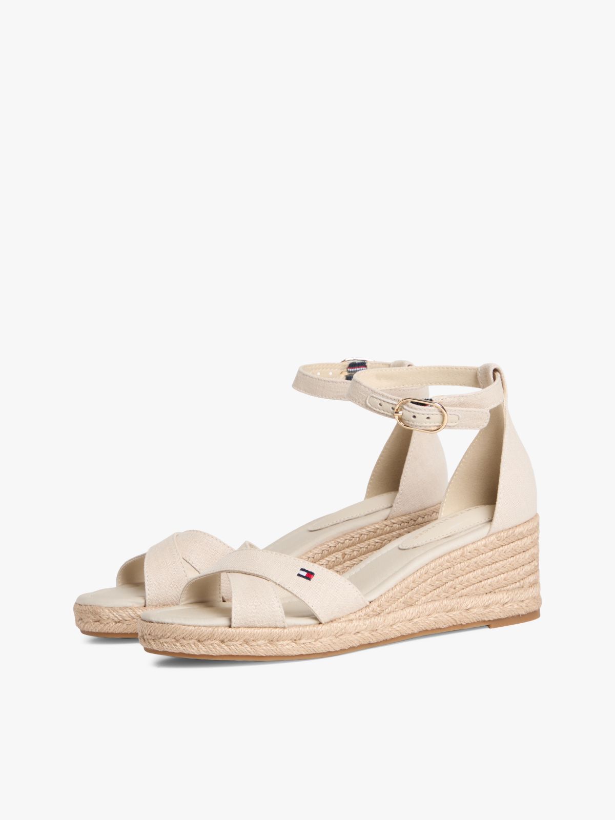 Hemp Crossover Strap Wedge Espadrilles — Beige