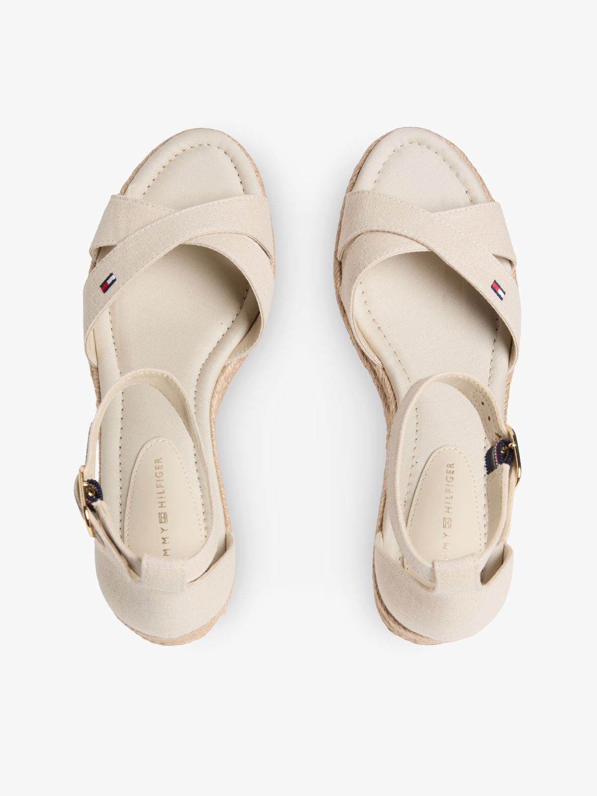 Hemp Crossover Strap Wedge Espadrilles — Beige