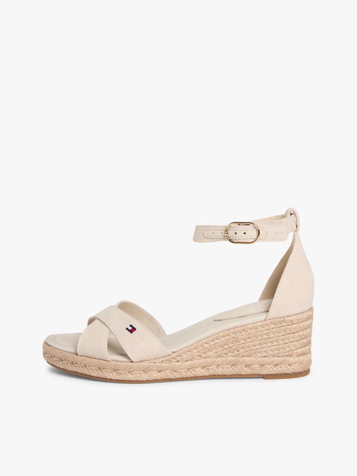 Hemp Crossover Strap Wedge Espadrilles — Beige