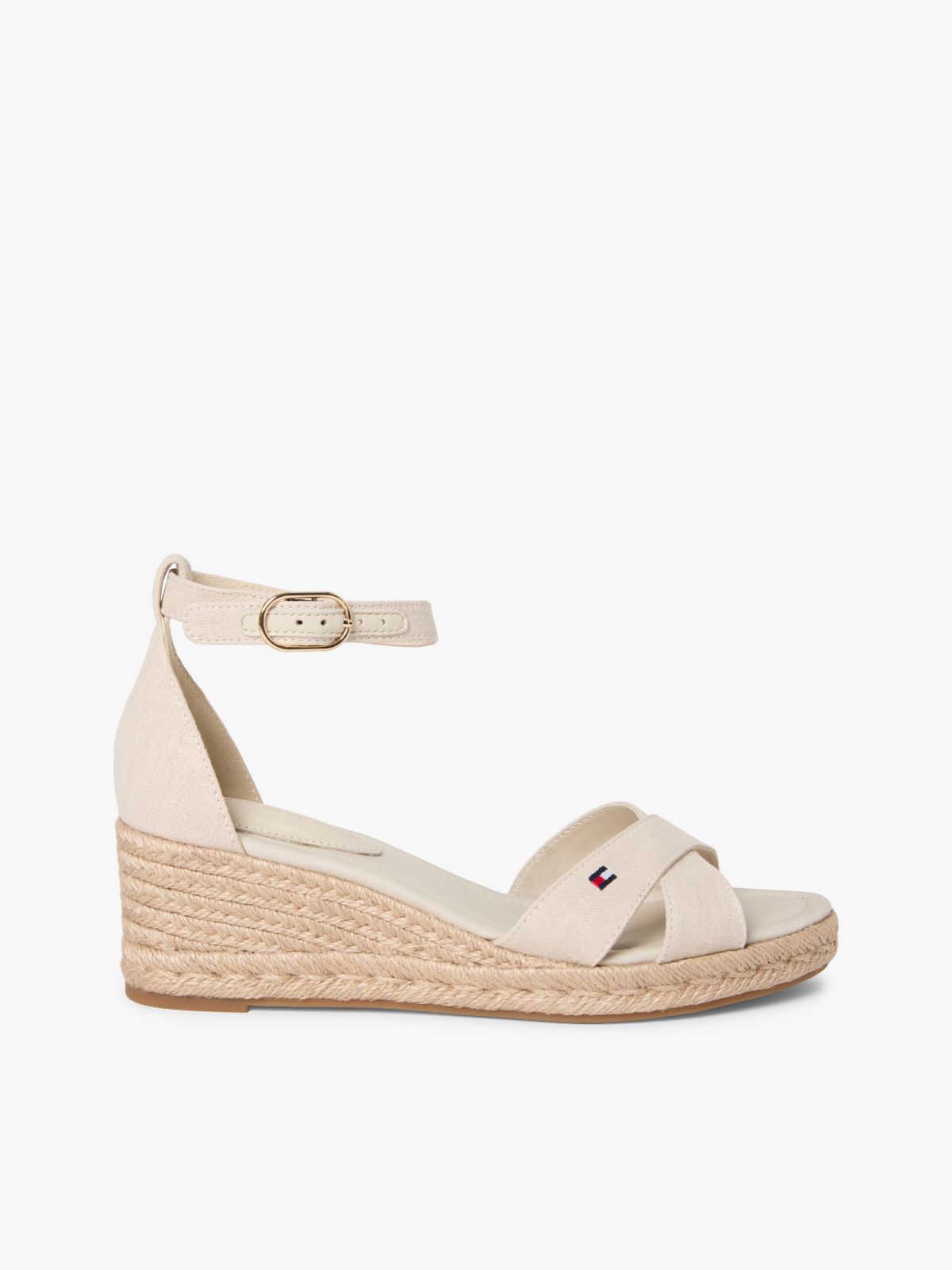 Hemp Crossover Strap Wedge Espadrilles — Beige