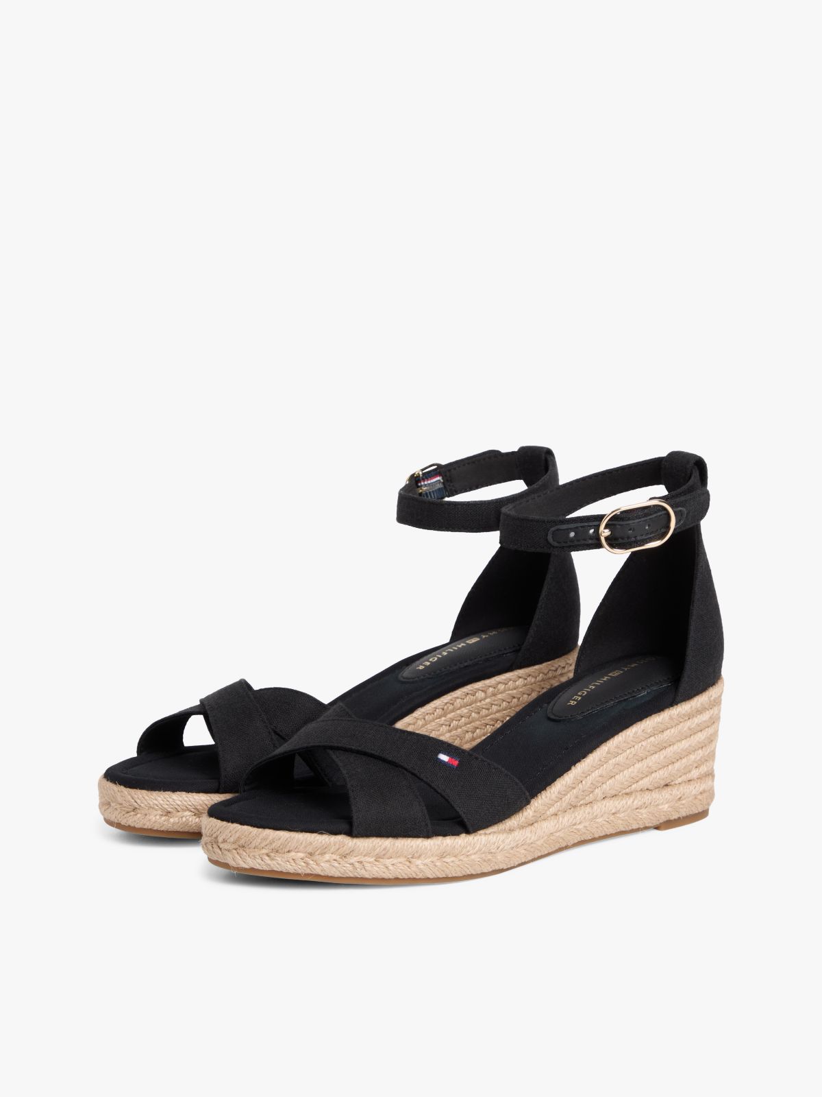 Hemp Crossover Strap Wedge Espadrilles — Black