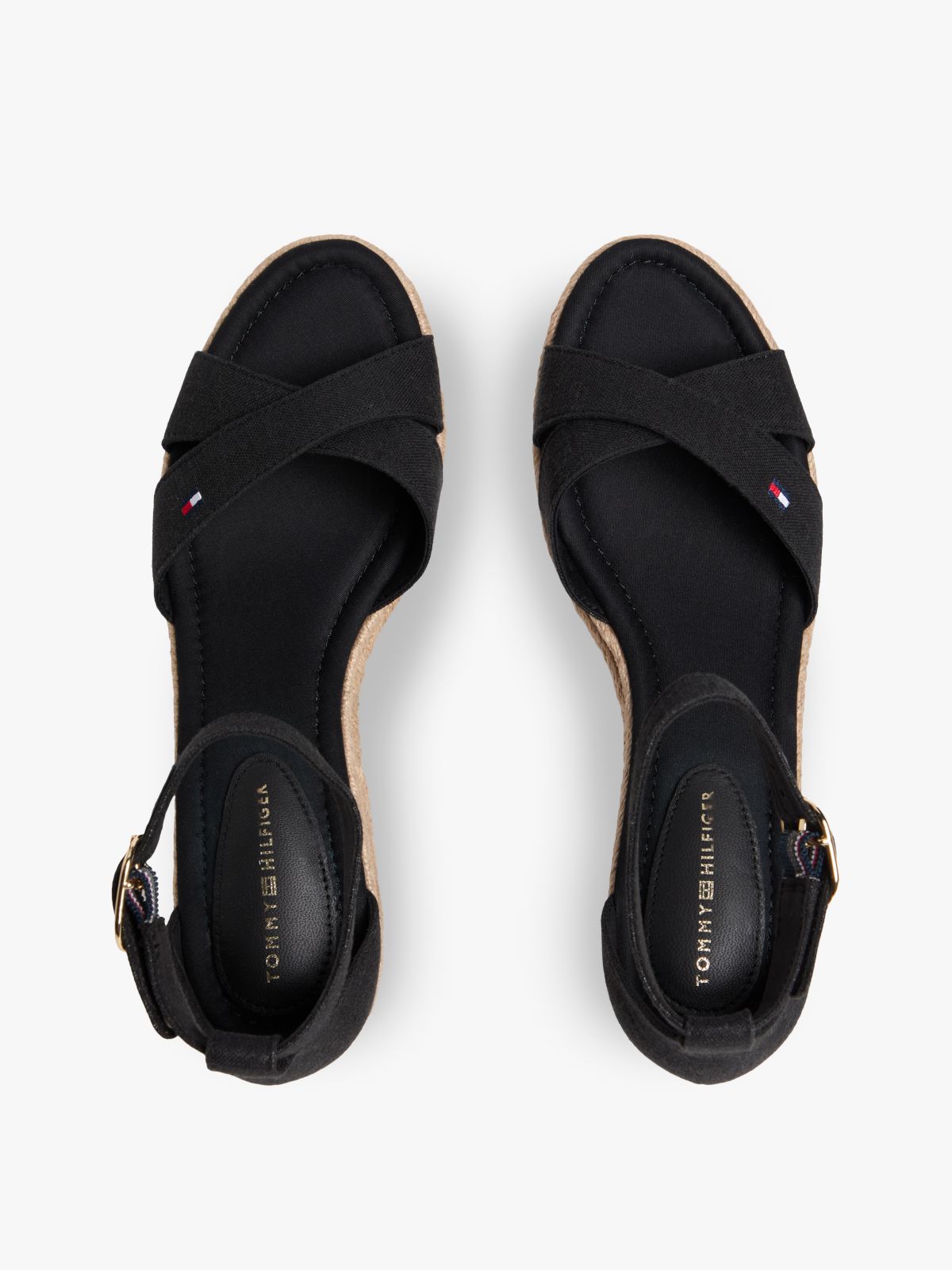 Hemp Crossover Strap Wedge Espadrilles — Black