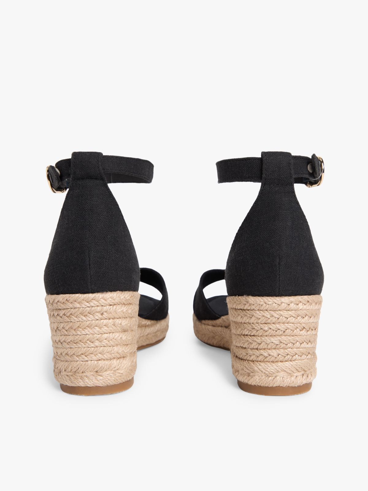 Hemp Crossover Strap Wedge Espadrilles — Black