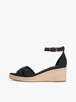 zwart espadrille met sleehak en gekruiste bandjes voor dames - tommy hilfiger