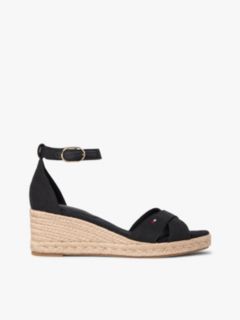Hemp Crossover Strap Wedge Espadrilles — Black 1
