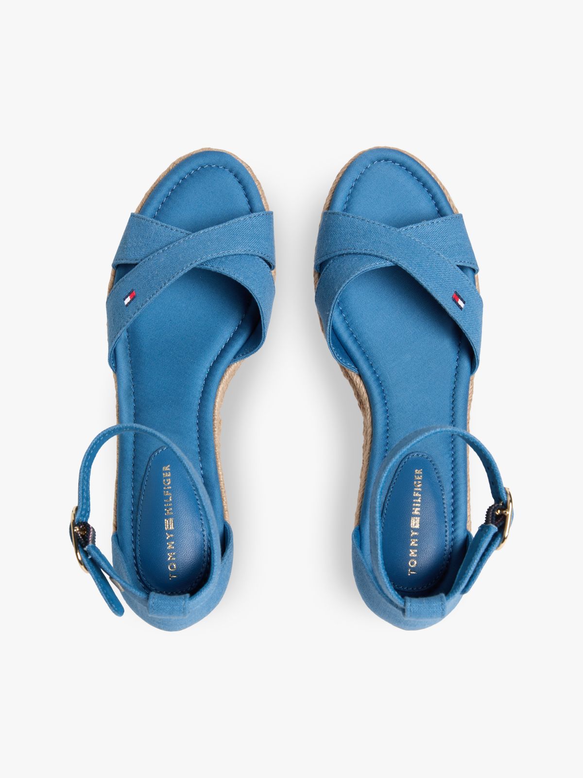 Hemp Crossover Strap Wedge Espadrilles — Blue