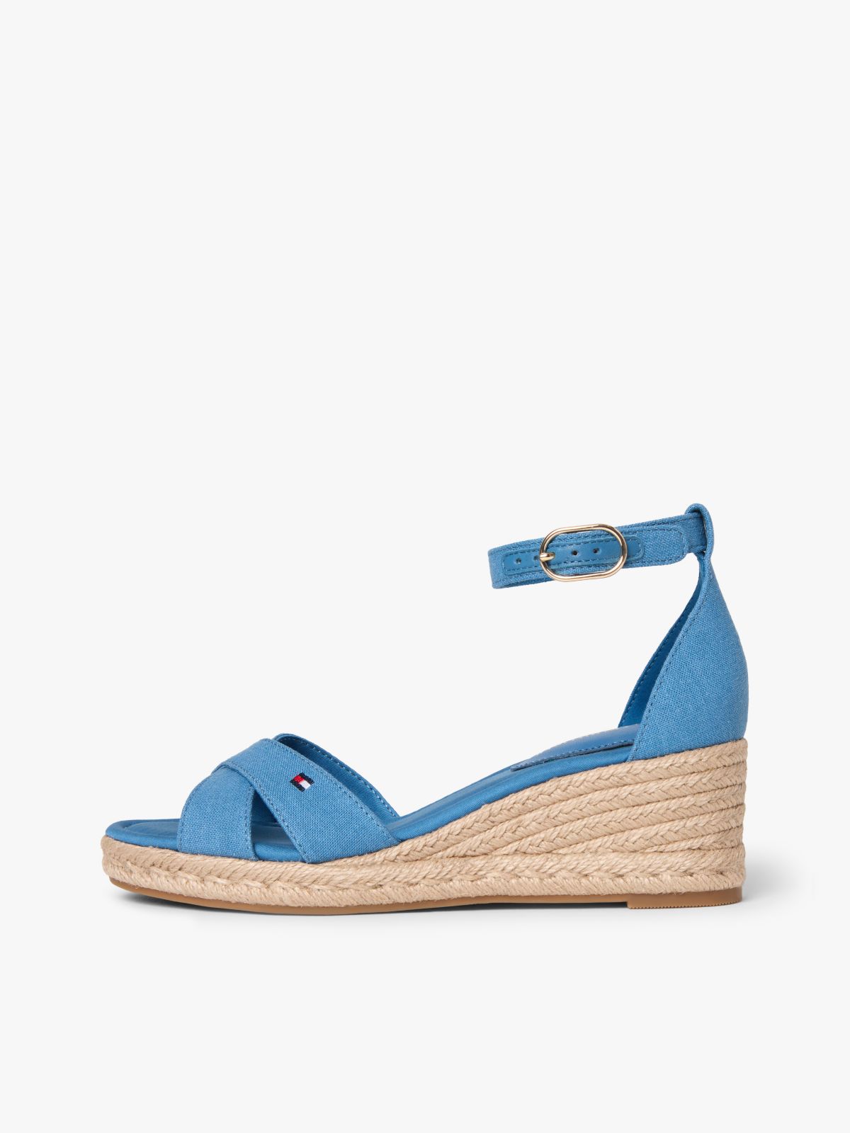 Hemp Crossover Strap Wedge Espadrilles — Blue