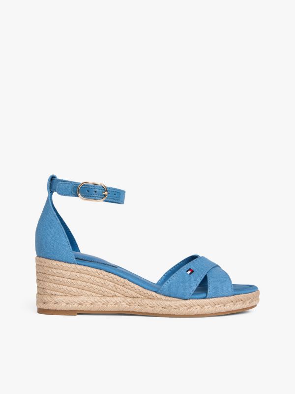 Hemp Crossover Strap Wedge Espadrilles — Blue