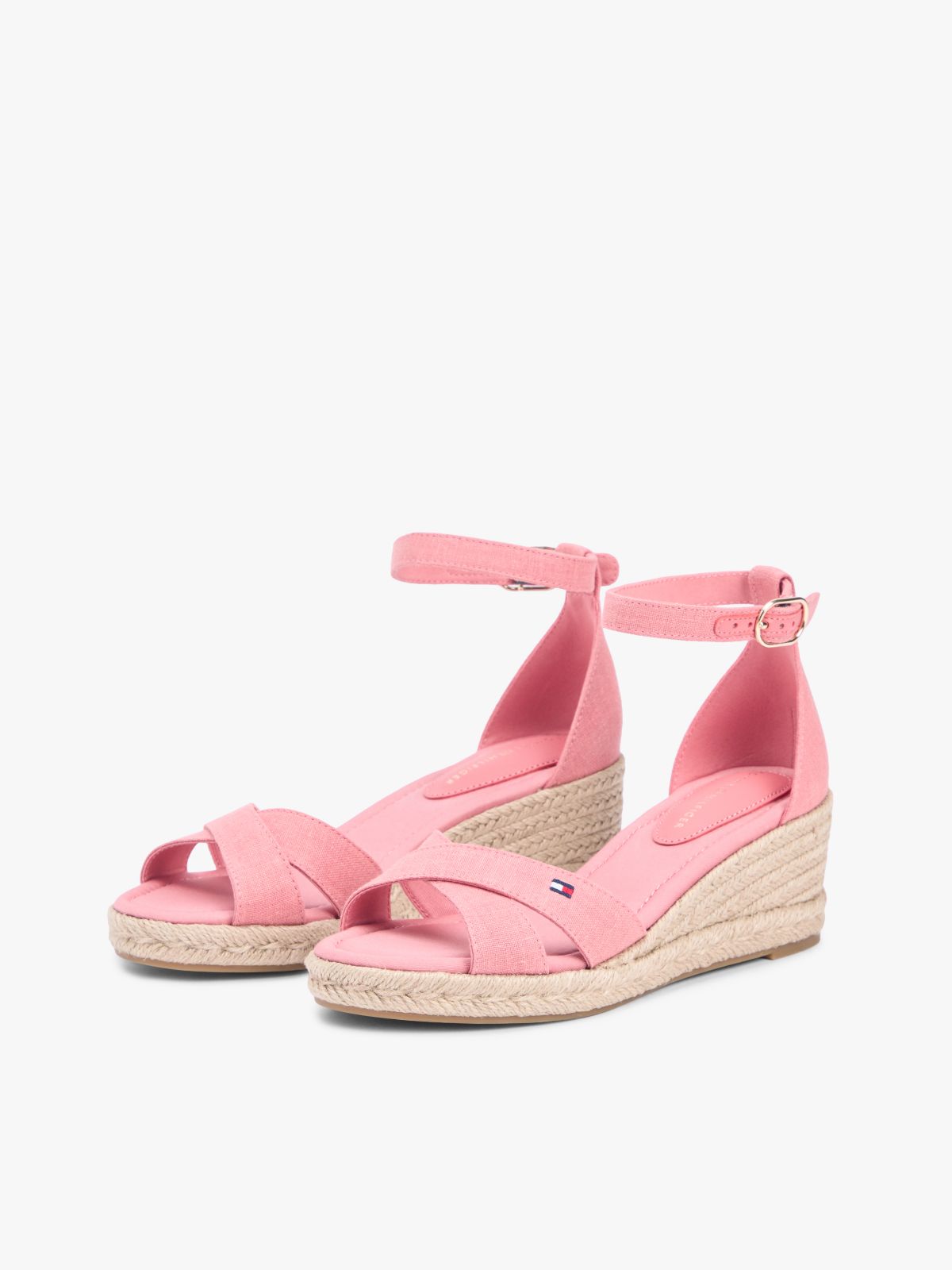 Hemp Crossover Strap Wedge Espadrilles — Pink