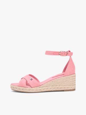 roze espadrille met sleehak en gekruiste bandjes voor dames - tommy hilfiger