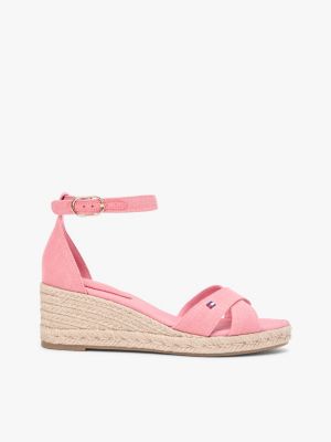 pink espadrille met sleehak en gekruiste bandjes voor dames - tommy hilfiger