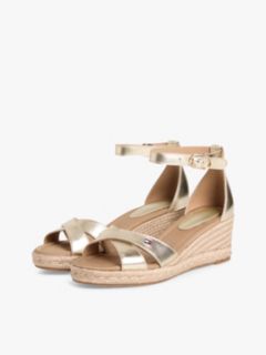 Metallic Leather Crossover Strap Wedge Espadrilles — Gold 2