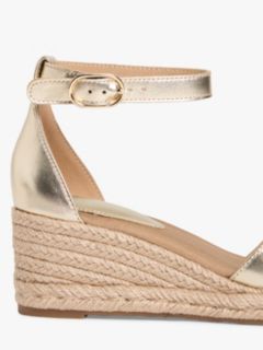 Metallic Leather Crossover Strap Wedge Espadrilles — Gold 6