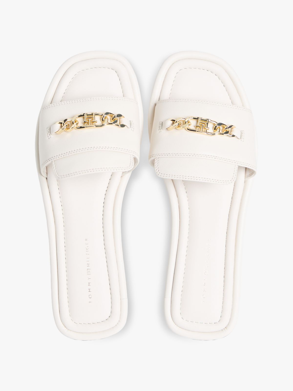 TH Monogram Horsebit Flat Leather Mules — Beige