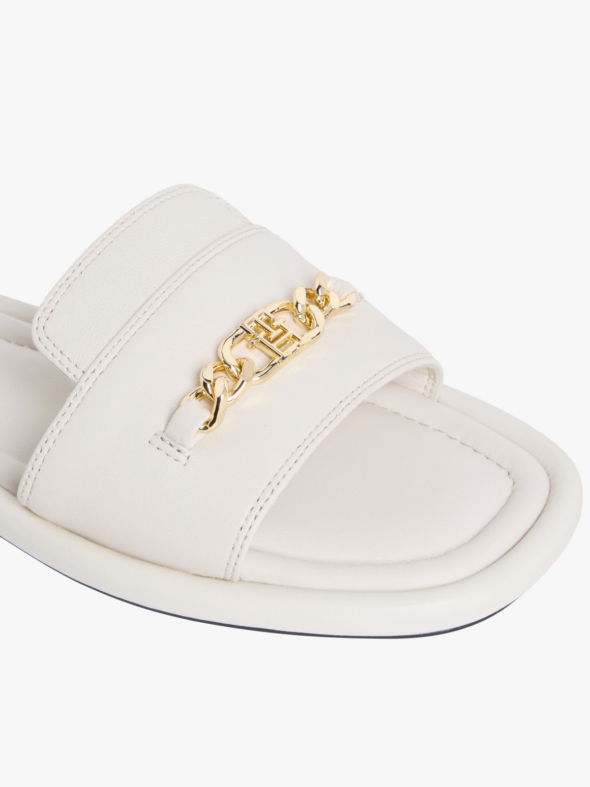 TH Monogram Horsebit Flat Leather Mules — Beige