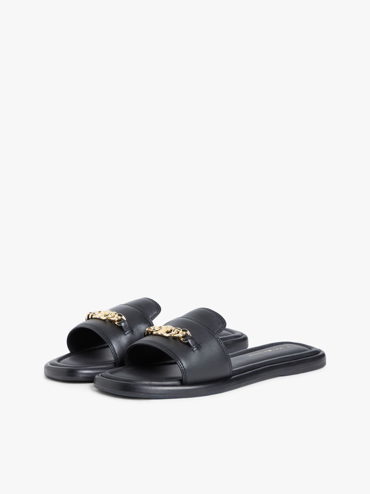 TH Monogram Horsebit Flat Leather Mules — Black