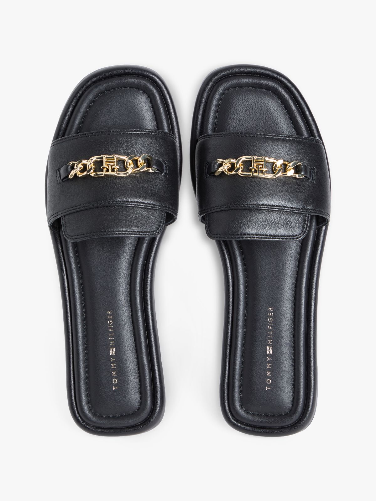 TH Monogram Horsebit Flat Leather Mules — Black