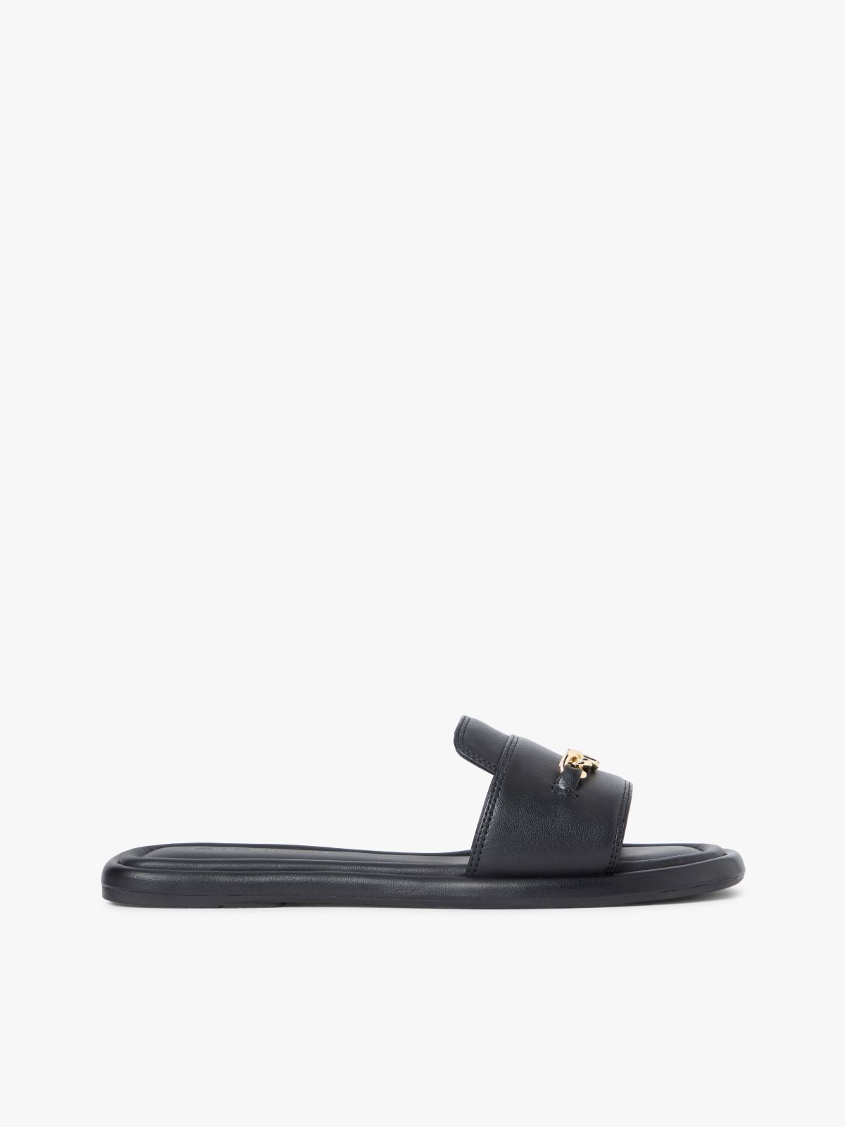 TH Monogram Horsebit Flat Leather Mules — Black
