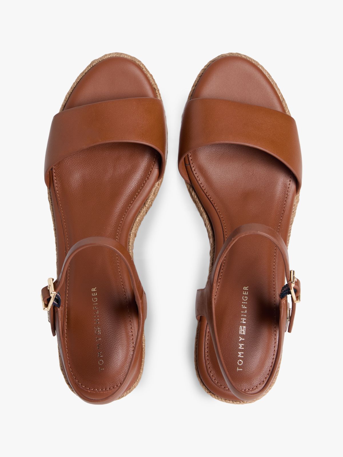 TH Monogram Leather Wedge Espadrilles — Brown