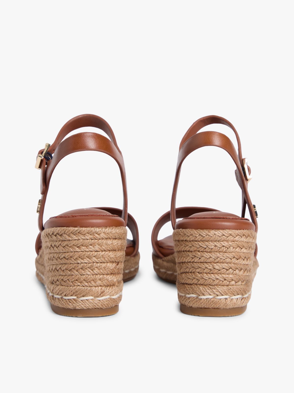TH Monogram Leather Wedge Espadrilles — Brown
