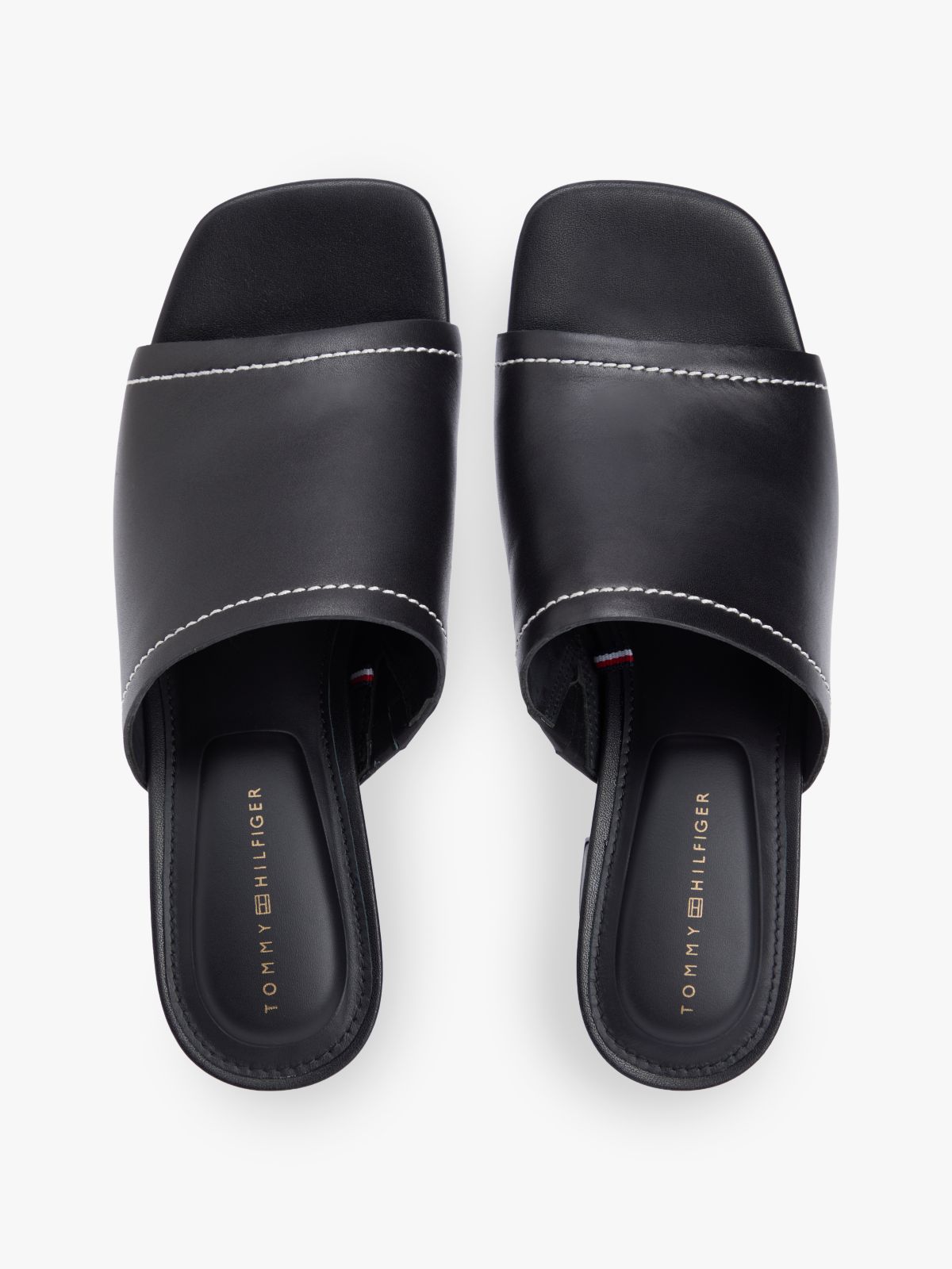 TH Monogram Leather Block Heel Mules — Black