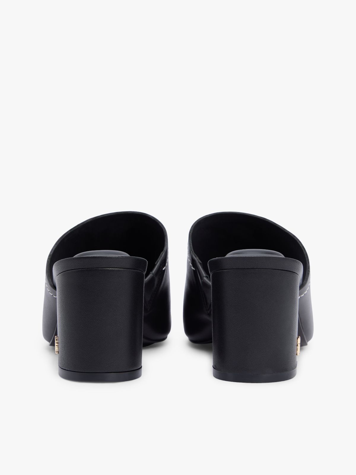 TH Monogram Leather Block Heel Mules — Black