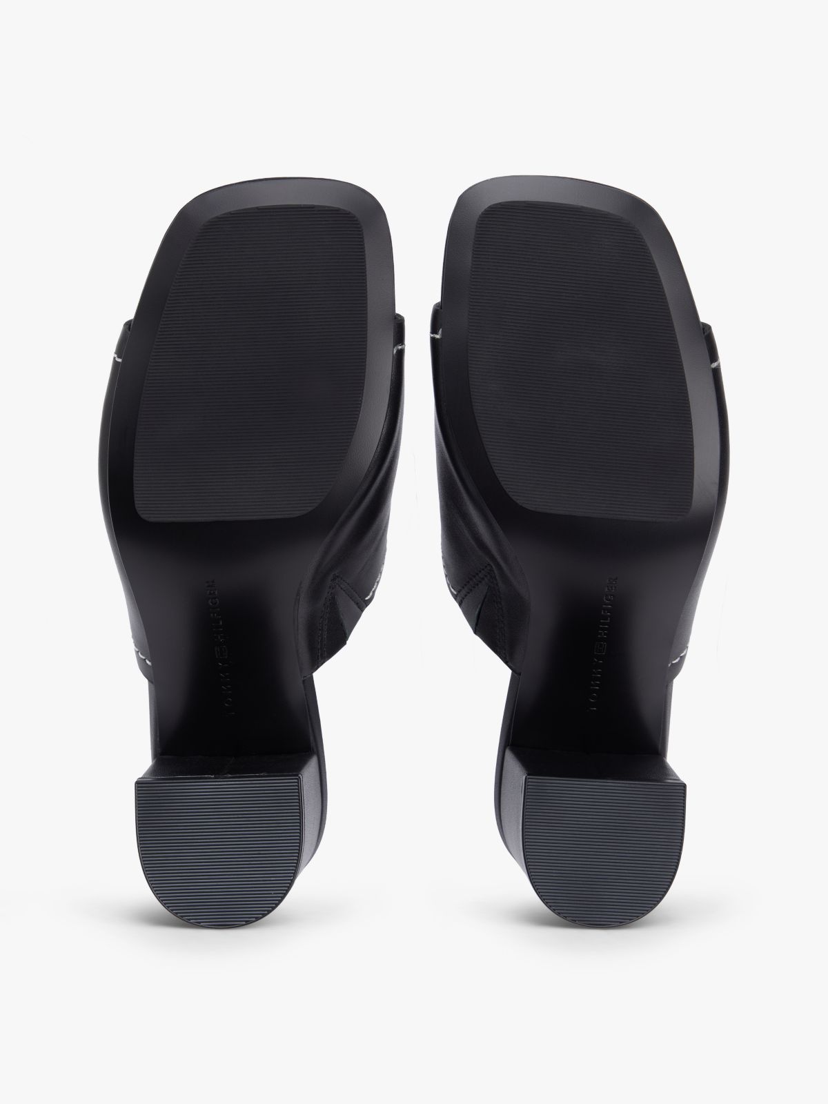 TH Monogram Leather Block Heel Mules — Black