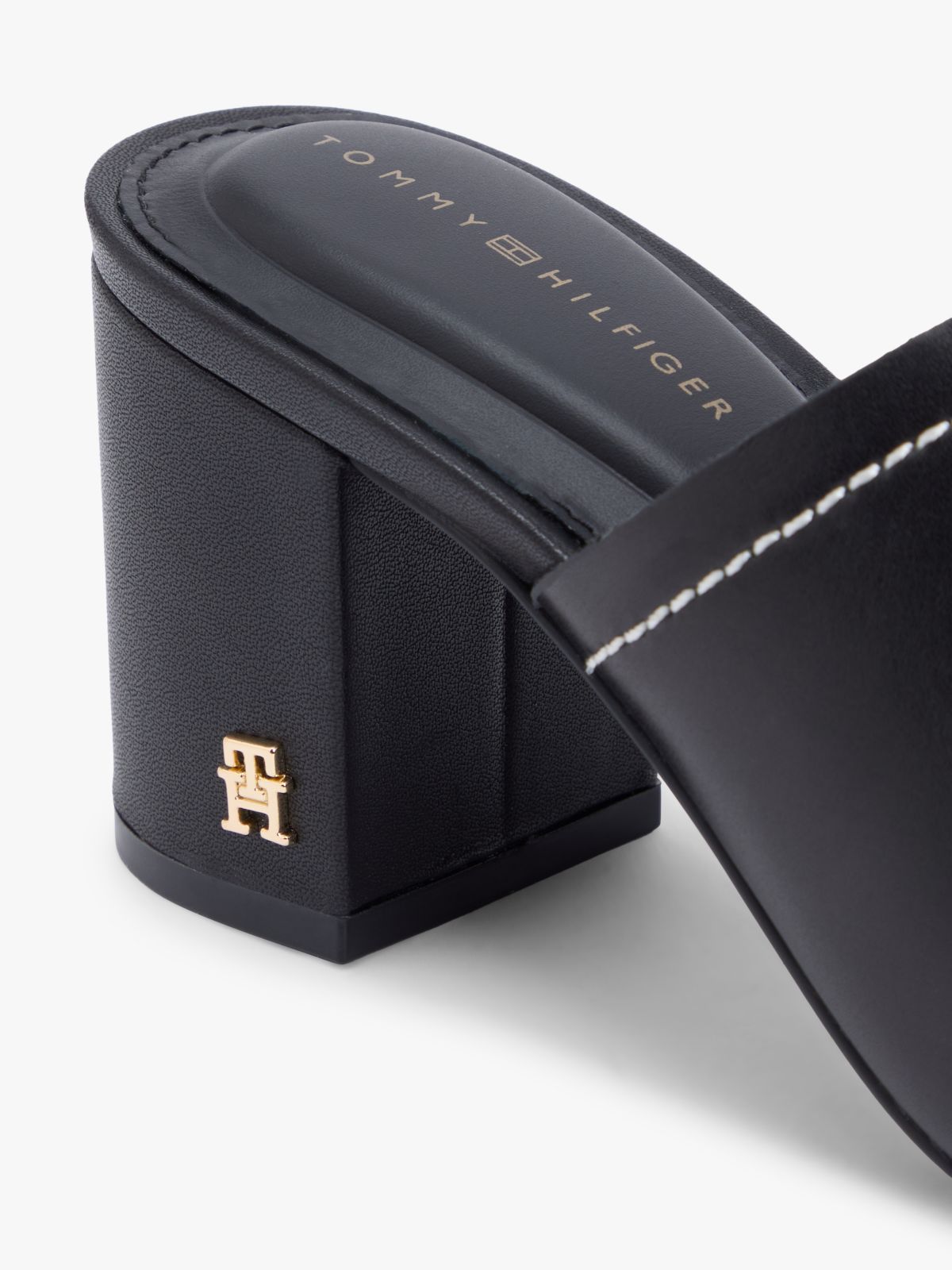 TH Monogram Leather Block Heel Mules — Black