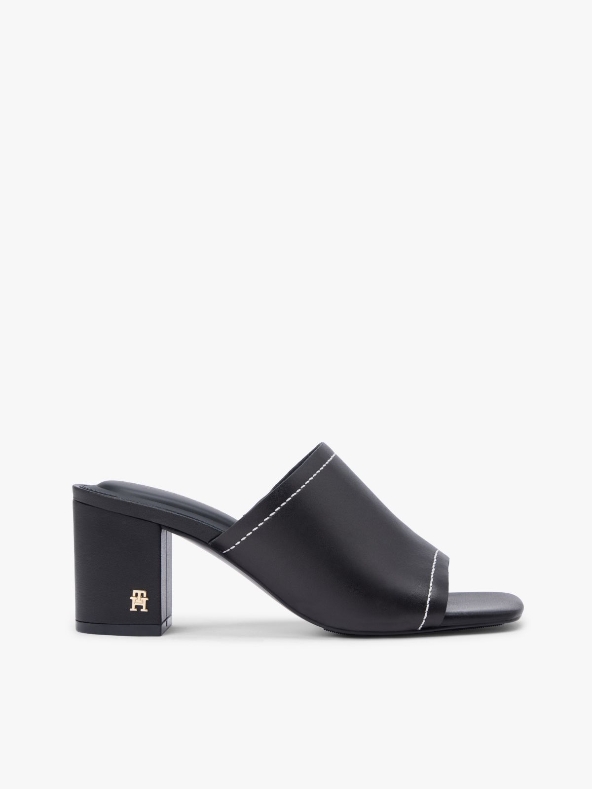 TH Monogram Leather Block Heel Mules — Black