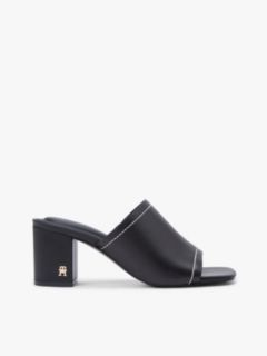 TH Monogram Leather Block Heel Mules — Black 1
