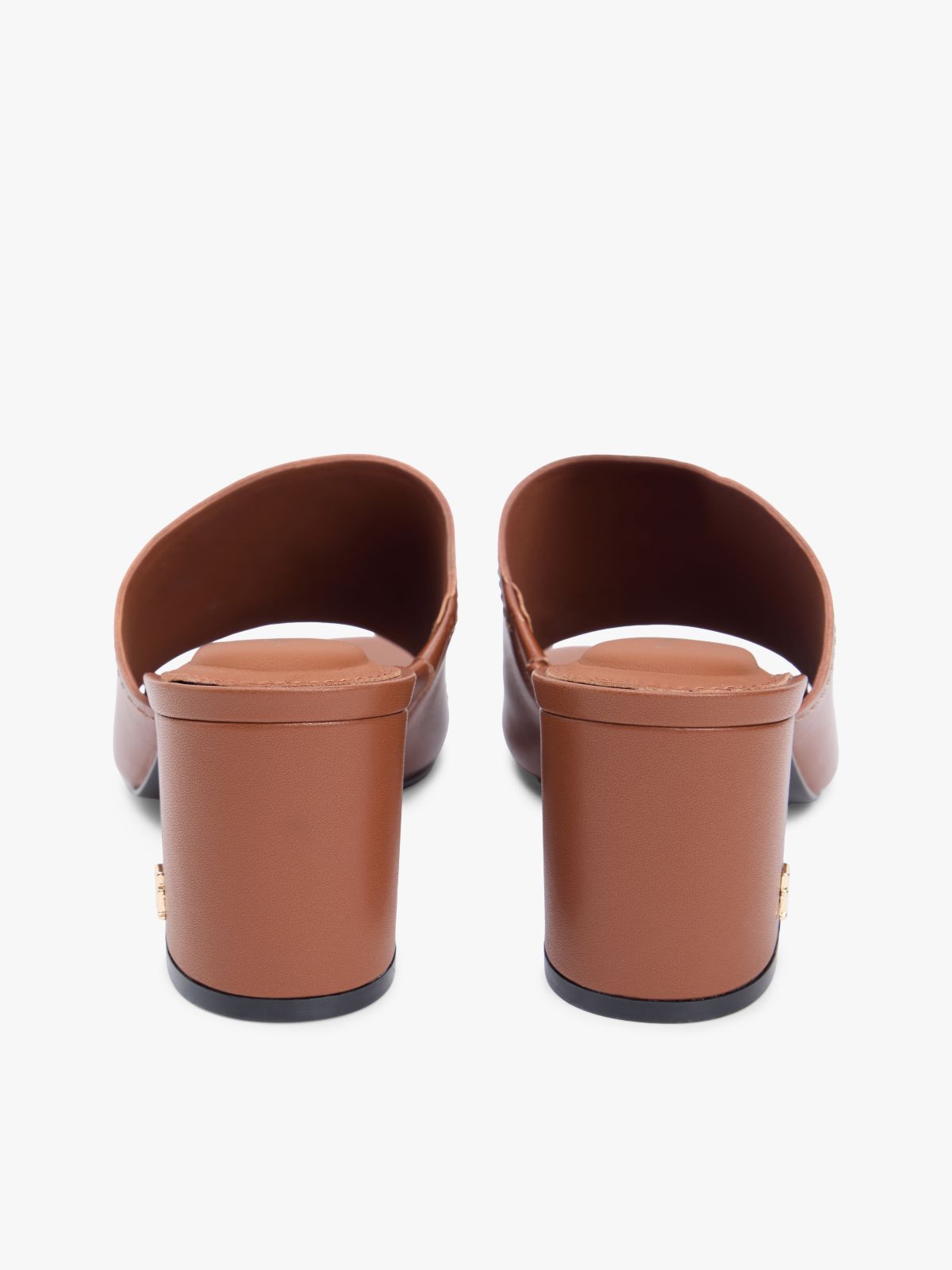 TH Monogram Leather Block Heel Mules — Brown