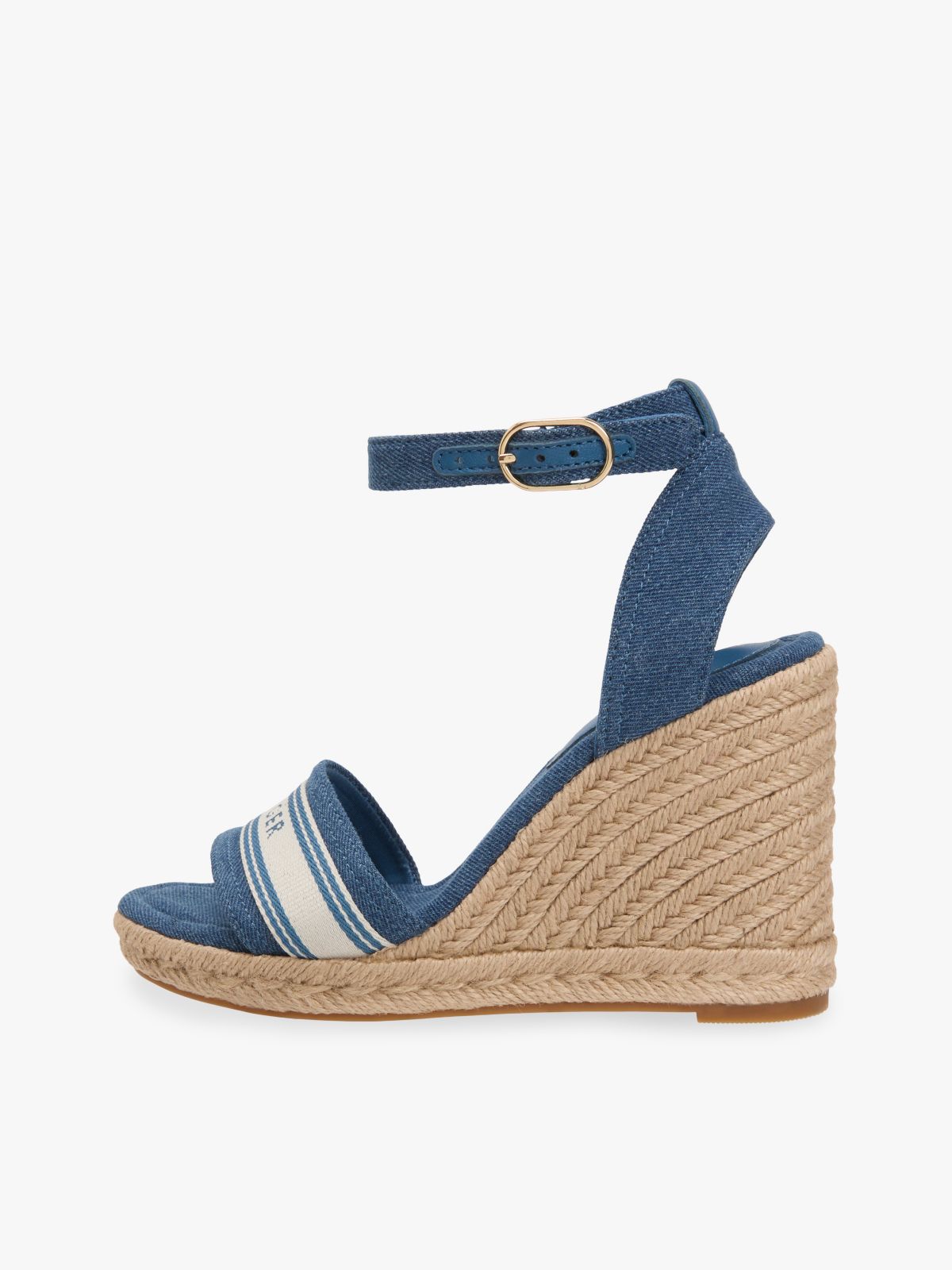 Canvas Denim Wedge Espadrilles — Blue