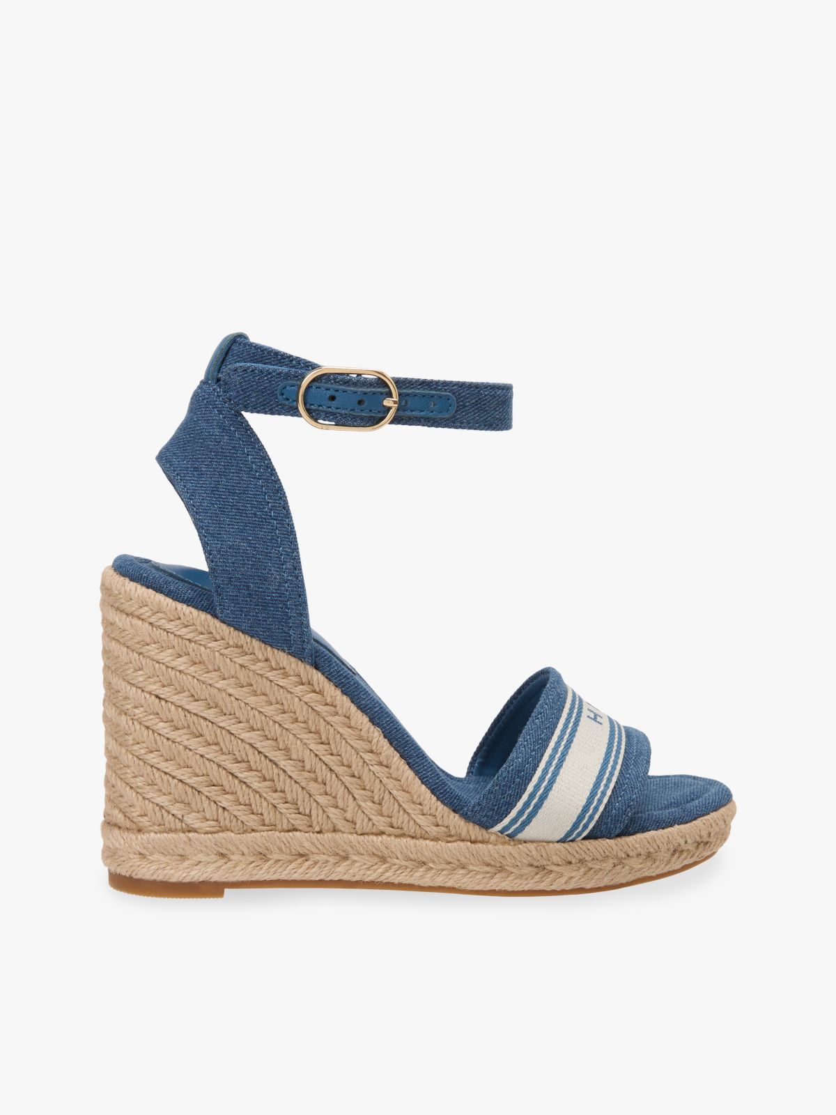 Canvas Denim Wedge Espadrilles — Blue
